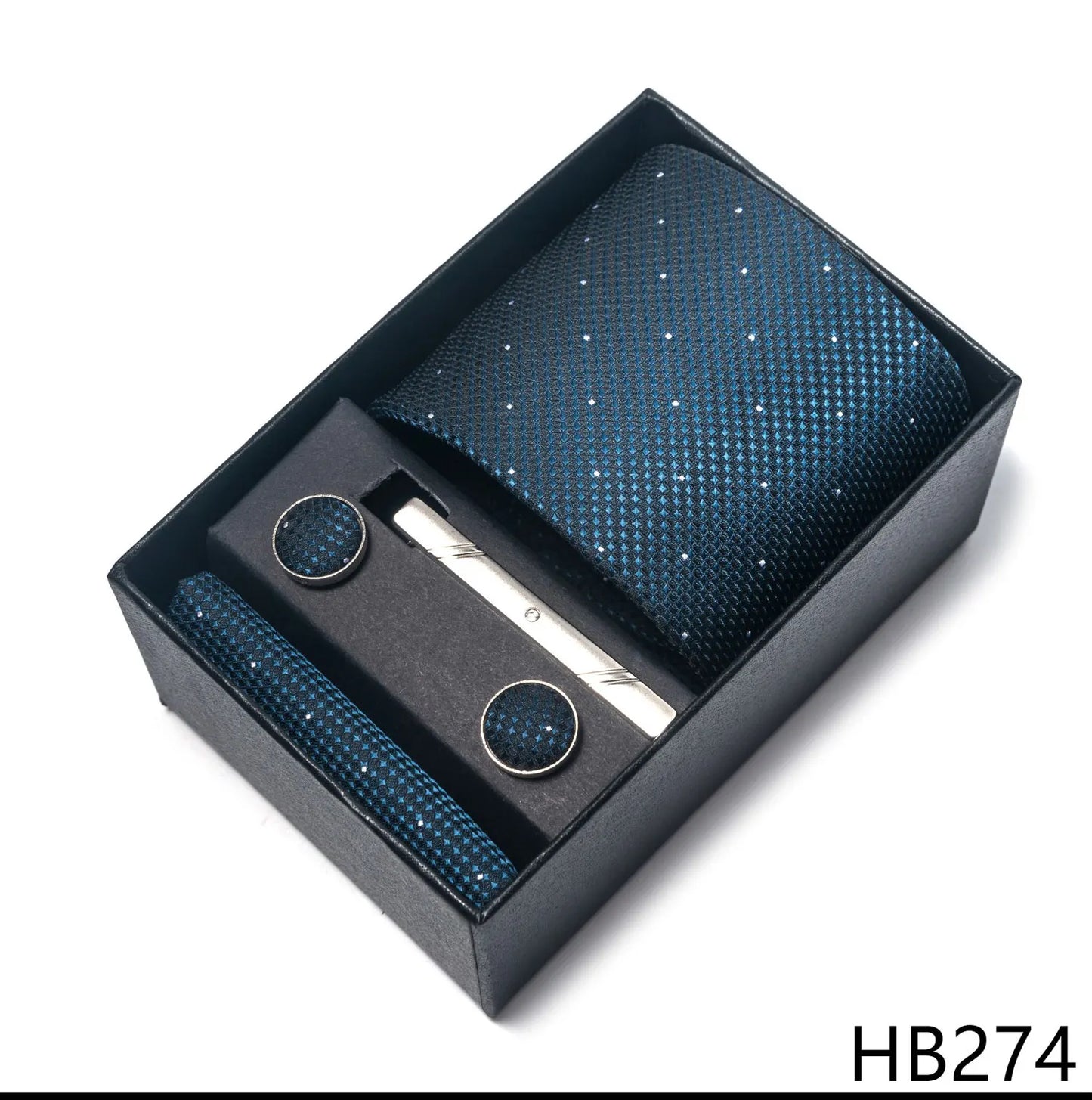 Premium Men's Tie Gift Set - 8cm Silk Necktie with Pocket Square, Cufflinks & Tie Clip - BOC-WEAR
