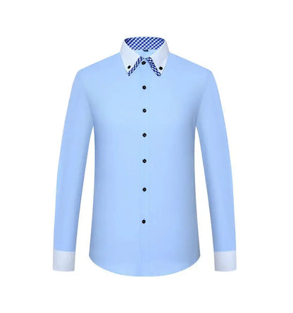 Mens Dress Shirt Long Sleeve Non Iron Fashion Double Layer Business Formal Regular Fit Office Camisa Social Solid Button Shirts - BOC-WEAR