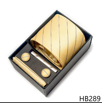 Premium Men's Tie Gift Set - 8cm Silk Necktie with Pocket Square, Cufflinks & Tie Clip - BOC-WEAR