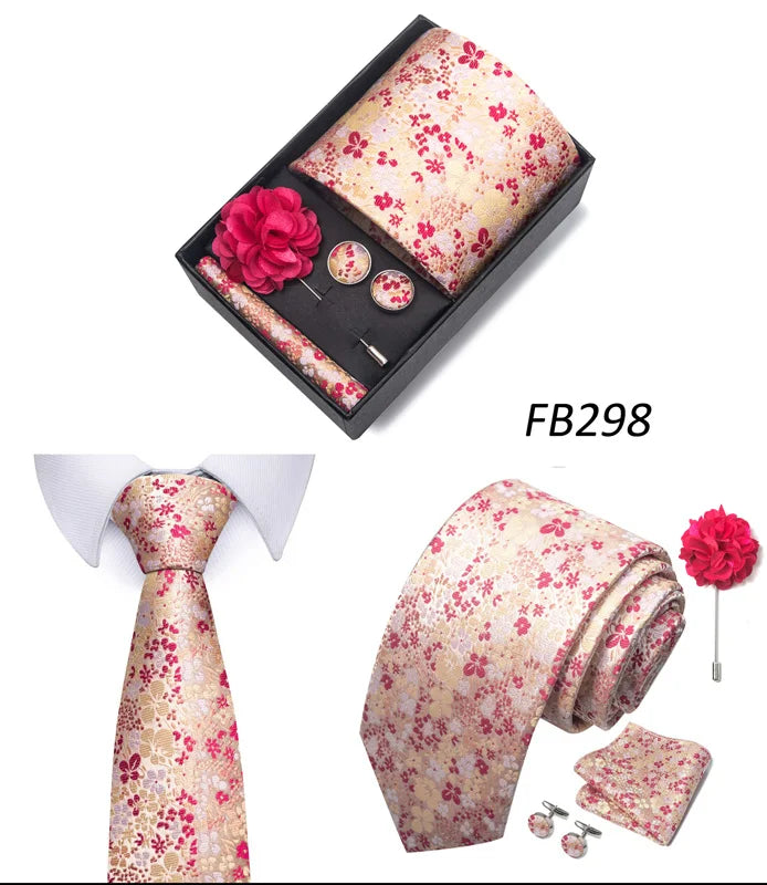 New Designer Blue Red Green Paisley Ties For Men Wedding Party Neck Tie Luxury Tie Pocket Square Cufllink Brooch Set - BOC-WEAR