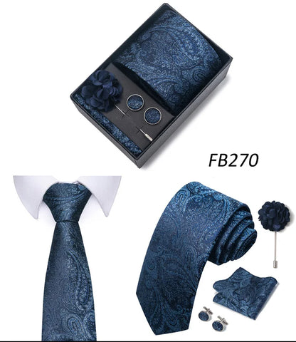 New Designer Blue Red Green Paisley Ties For Men Wedding Party Neck Tie Luxury Tie Pocket Square Cufllink Brooch Set - BOC-WEAR