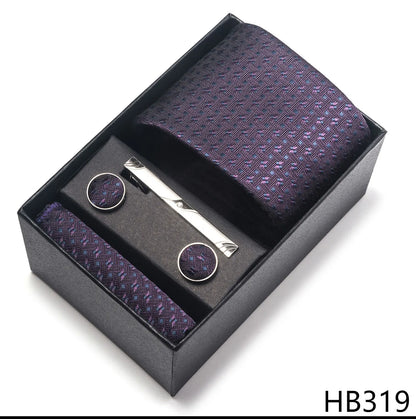 Premium Men's Tie Gift Set - 8cm Silk Necktie with Pocket Square, Cufflinks & Tie Clip - BOC-WEAR