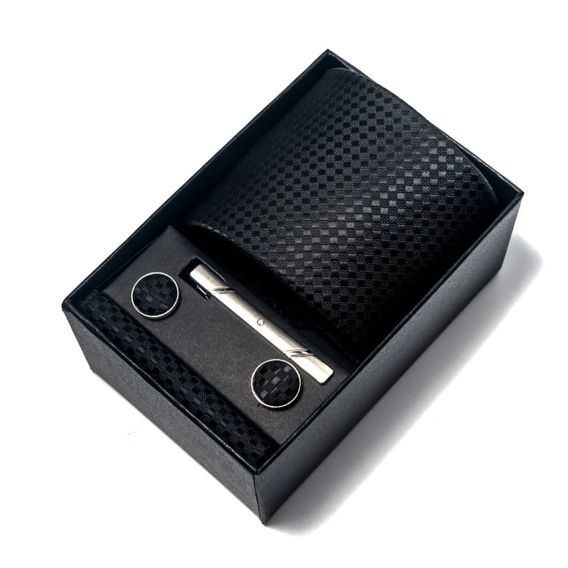 Luxury Brand 8 cm Tie Handkerchief Cufflink Clip Set For Men Wedding Gravata Suit Accessories Holiday Gift Box - BOC-WEAR