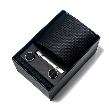 Premium Men's Tie Gift Set - 8cm Silk Necktie with Pocket Square, Cufflinks & Tie Clip - BOC-WEAR
