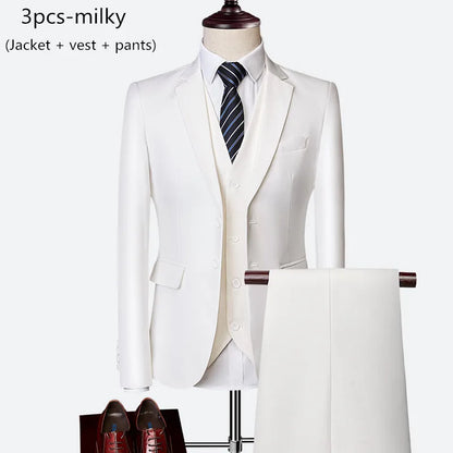 Luxury 3 piece men's wedding suit fashion men's slim solid color business office suit sets large size men Blazer+ pants + vest - BOC-WEAR