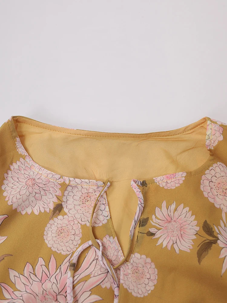 BOC-WEAR LANMREM Pleated Long Dress - Floral Print Lace-Up Dress for Church - BOC-WEAR