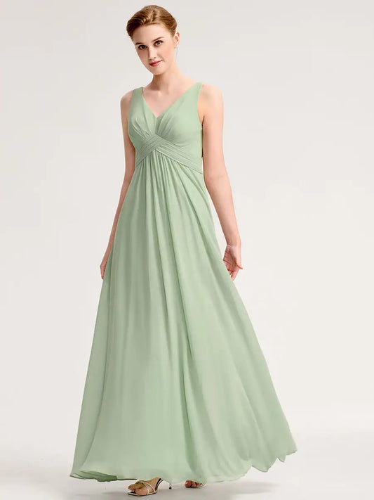Elegant Evening Dress Sleeveless V-Neck Backless Floor Length 2025 Ever Pretty of A-Line Mint Green Chiffon Bridesmaid Dress