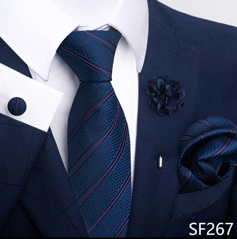 Luxury Men's Floral Tie Set - Black Gold Paisley Necktie with Pocket Square, Cufflinks & Brooch - BOC-WEAR