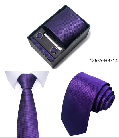 Luxury Brand 8 cm Tie Handkerchief Cufflink Clip Set For Men Wedding Gravata Suit Accessories Holiday Gift Box - BOC-WEAR