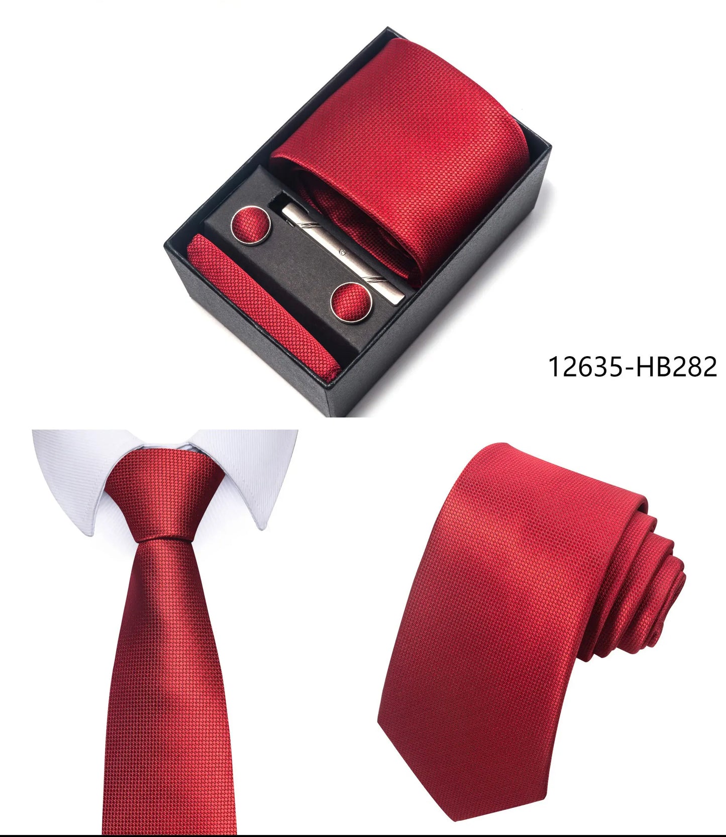 Luxury Brand 8 cm Tie Handkerchief Cufflink Clip Set For Men Wedding Gravata Suit Accessories Holiday Gift Box - BOC-WEAR