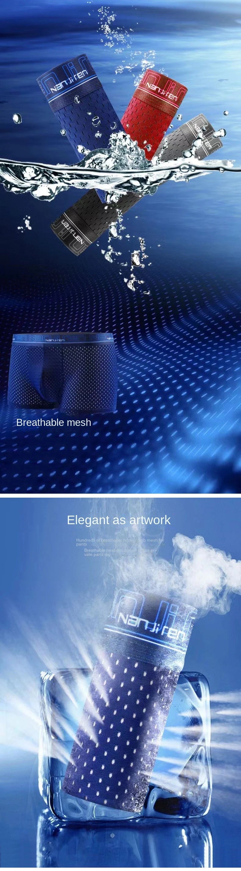 BOC-WEAR Men's Ice Silk Boxers - 4-Pack Breathable Mesh Underwear - BOC-WEAR