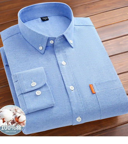 Men's shirt long sleeve 100% cotton spring/summer Oxford woven non-ironing anti-wrinkle Business casual high quality - BOC-WEAR