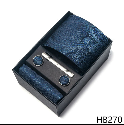 Luxury Brand 8 cm Tie Handkerchief Cufflink Clip Set For Men Wedding Gravata Suit Accessories Holiday Gift Box - BOC-WEAR