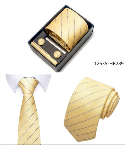 Luxury Brand 8 cm Tie Handkerchief Cufflink Clip Set For Men Wedding Gravata Suit Accessories Holiday Gift Box - BOC-WEAR