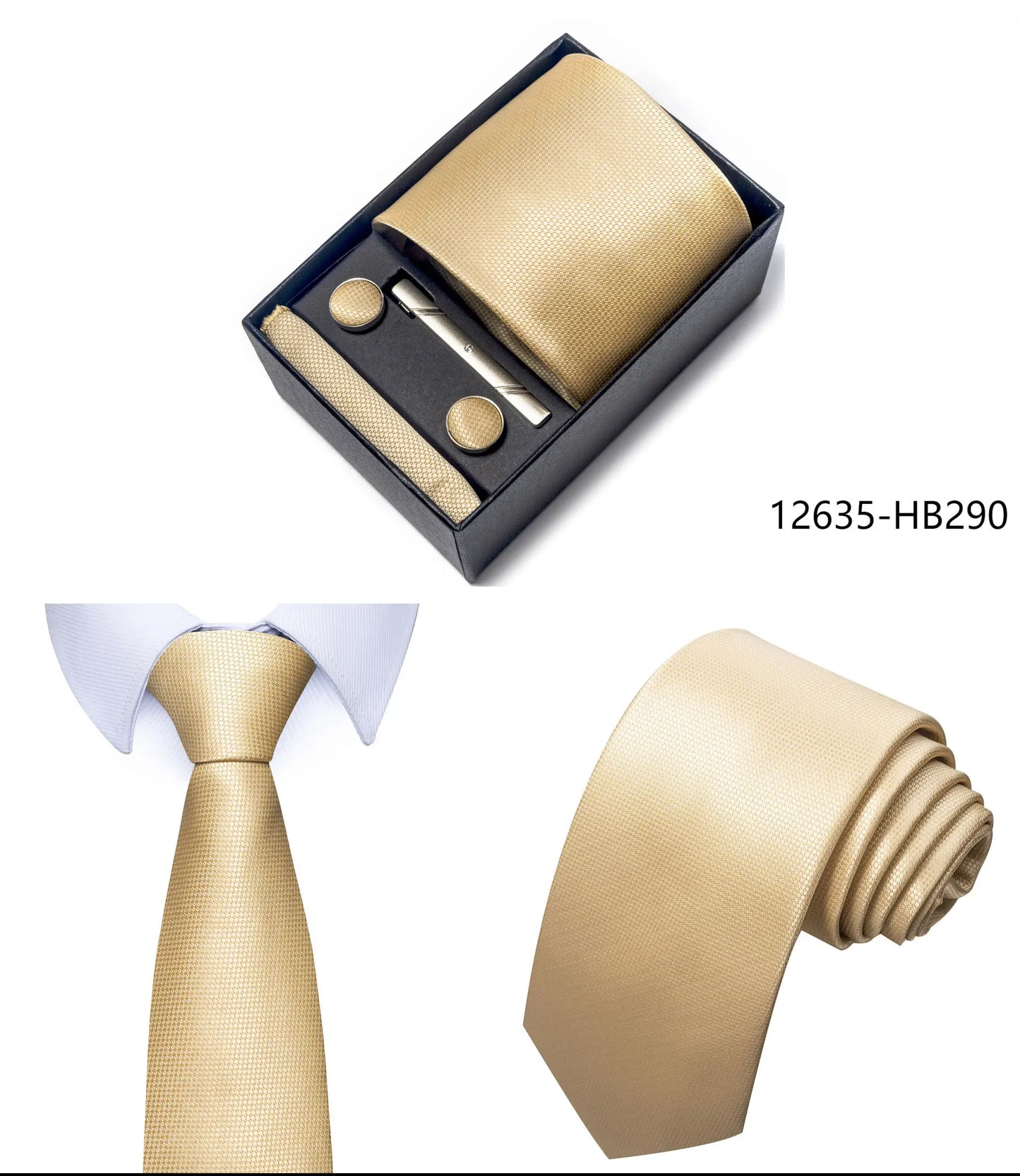 Premium Men's Tie Gift Set - 8cm Silk Necktie with Pocket Square, Cufflinks & Tie Clip - BOC-WEAR