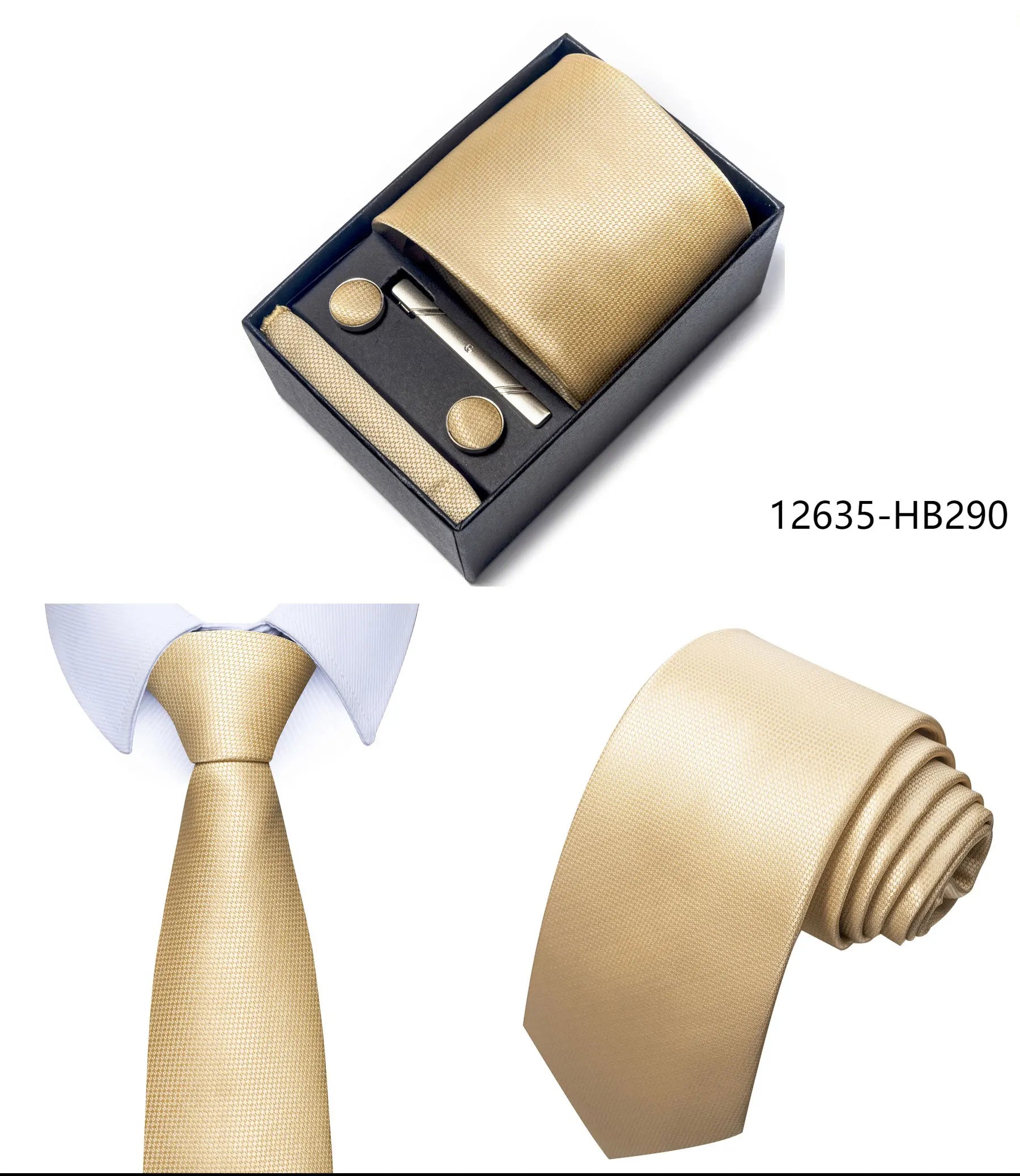 Premium Men's Tie Gift Set - 8cm Silk Necktie with Pocket Square, Cufflinks & Tie Clip - BOC-WEAR
