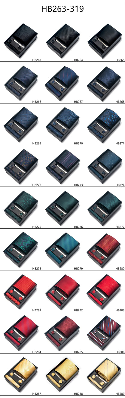 Luxury Brand 8 cm Tie Handkerchief Cufflink Clip Set For Men Wedding Gravata Suit Accessories Holiday Gift Box - BOC-WEAR