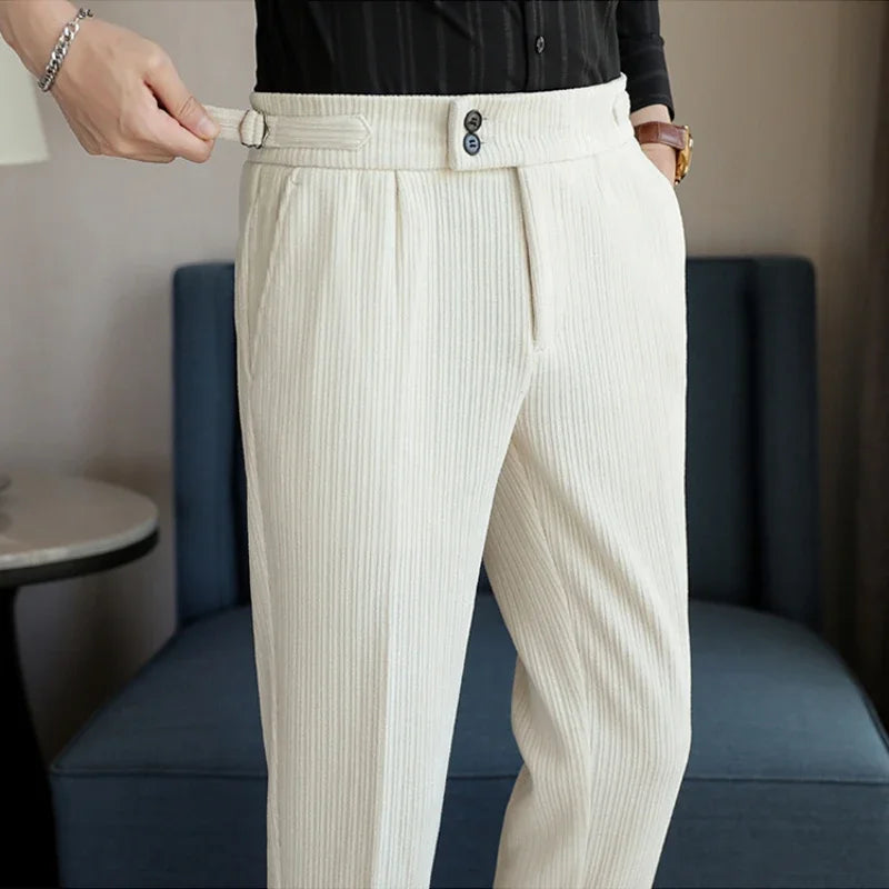 2024 New Light Luxury Chenille Neapolitan High Waist  Casual Pants for Men , Premium Feeling Slim Fit  Mens Dress Pants,pantalon