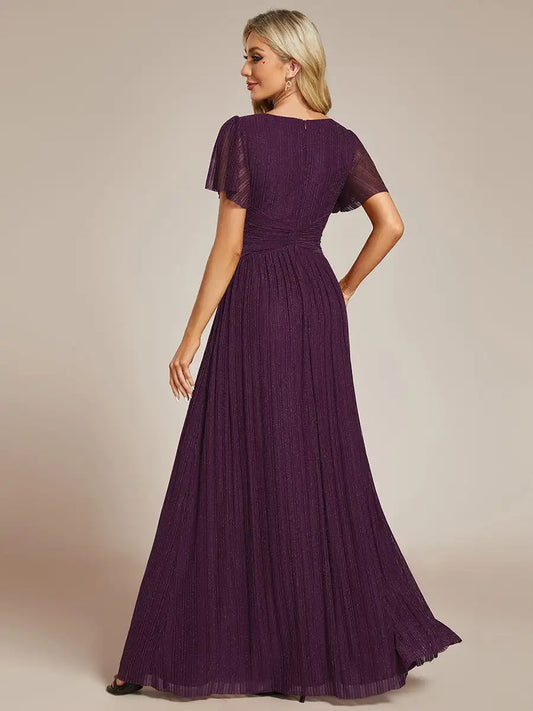 Elegant Evening Dresses Glittery Deep V Neck Bowknot Waist Mesh Fabric 2025 Ever Pretty of Purple Wisteria Bridesmaid dress