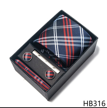 Luxury Brand 8 cm Tie Handkerchief Cufflink Clip Set For Men Wedding Gravata Suit Accessories Holiday Gift Box - BOC-WEAR