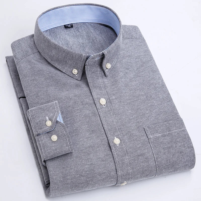 Men's long sleeve shirt Oxford woven casual non-ironing spring summer autumn slim top comfortable trend fashion with white shirt - BOC-WEAR