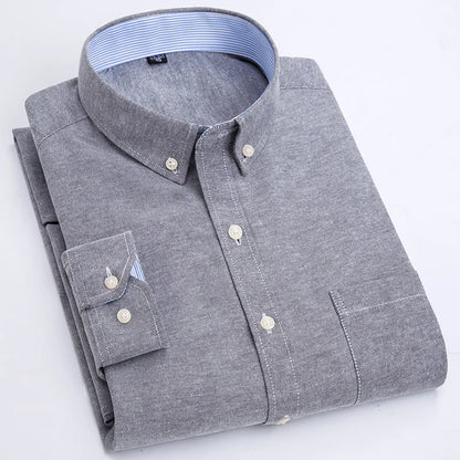 Men's long sleeve shirt Oxford woven casual non-ironing spring summer autumn slim top comfortable trend fashion with white shirt - BOC-WEAR