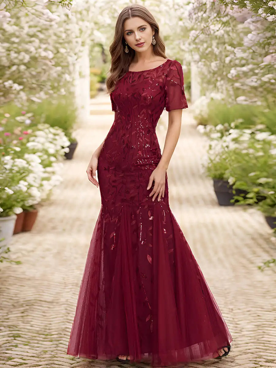 Sequin High Slit Evening Gown