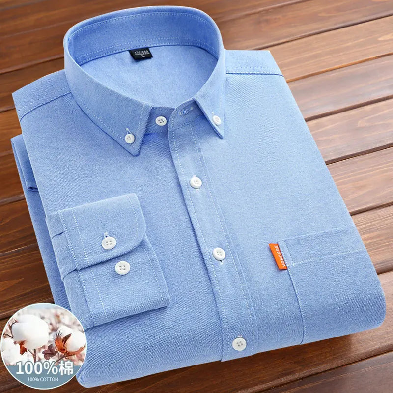 Men's shirt long sleeve 100% cotton spring/summer Oxford woven non-ironing anti-wrinkle Business casual high quality - BOC-WEAR