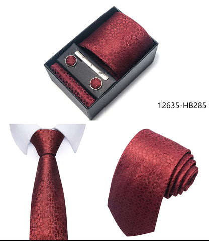 Premium Men's Tie Gift Set - 8cm Silk Necktie with Pocket Square, Cufflinks & Tie Clip - BOC-WEAR