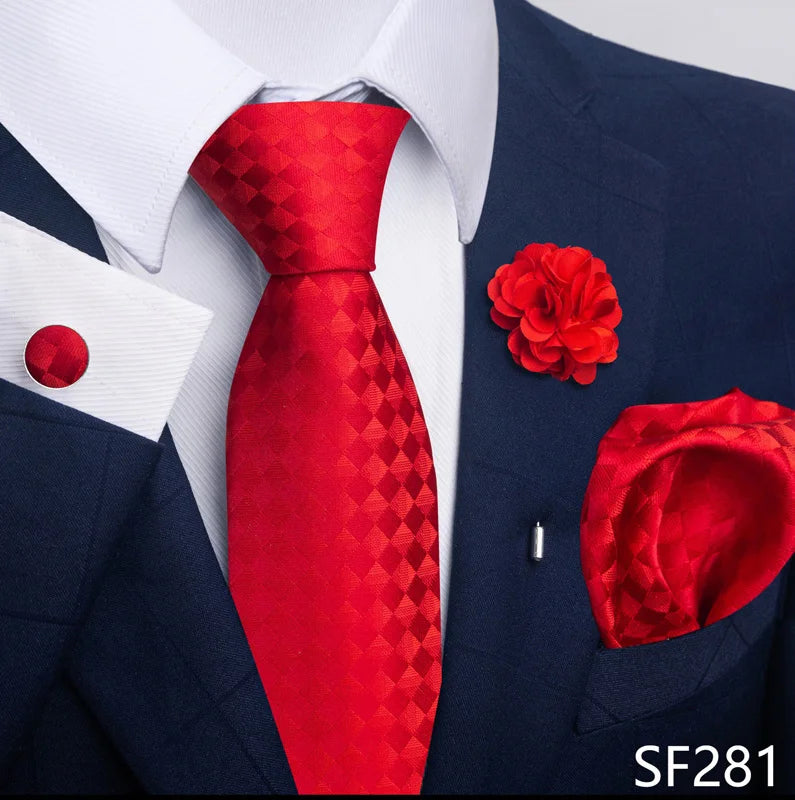 Luxury Men's Floral Tie Set - Black Gold Paisley Necktie with Pocket Square, Cufflinks & Brooch - BOC-WEAR