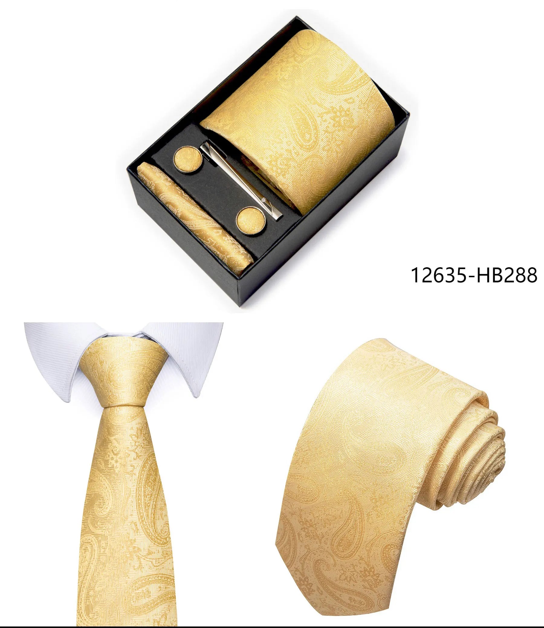Premium Men's Tie Gift Set - 8cm Silk Necktie with Pocket Square, Cufflinks & Tie Clip - BOC-WEAR