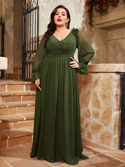 Plus Size Lantern Sleeve Chiffon Gown