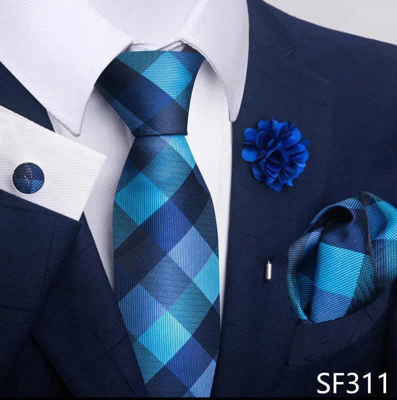 Luxury Men's Floral Tie Set - Black Gold Paisley Necktie with Pocket Square, Cufflinks & Brooch - BOC-WEAR