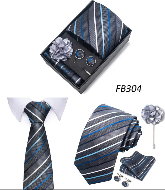 New Designer Blue Red Green Paisley Ties For Men Wedding Party Neck Tie Luxury Tie Pocket Square Cufllink Brooch Set - BOC-WEAR