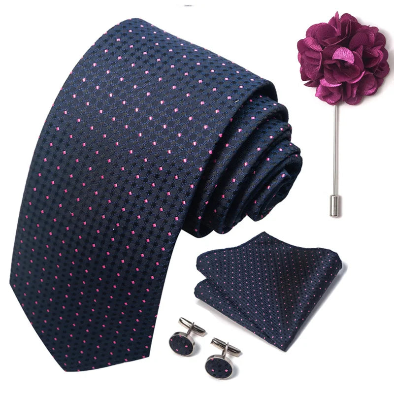Luxury Men's Floral Tie Set - Black Gold Paisley Necktie with Pocket Square, Cufflinks & Brooch - BOC-WEAR