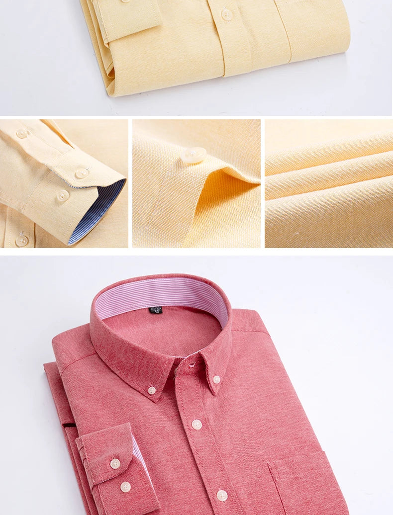 Men's long sleeve shirt Oxford woven casual non-ironing spring summer autumn slim top comfortable trend fashion with white shirt - BOC-WEAR