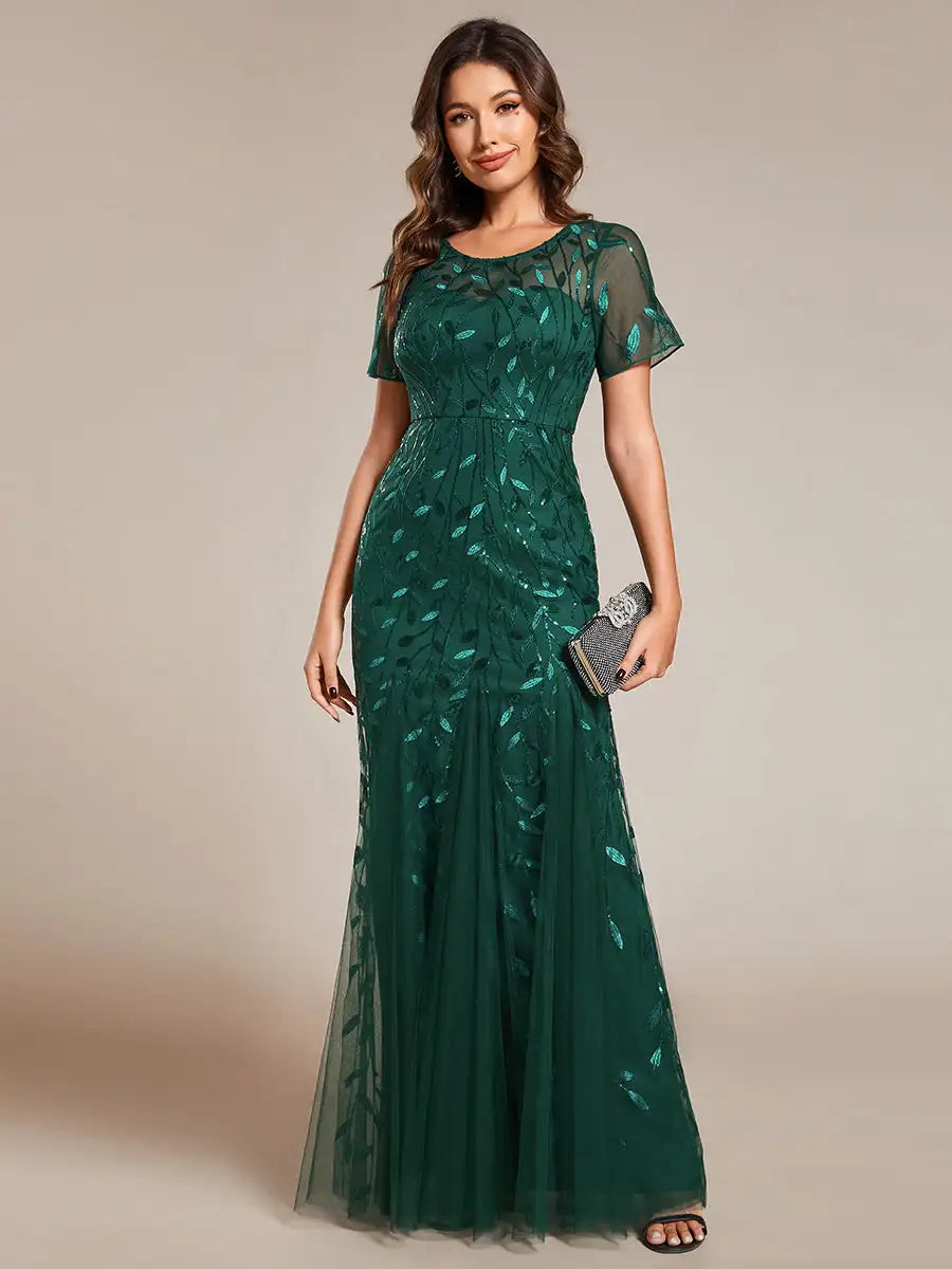 Sequin High Slit Evening Gown