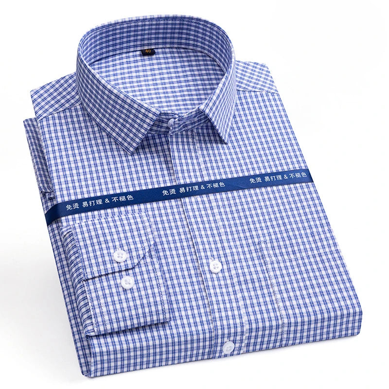 New Anti-Wrinkle Men's Shirts Long Sleeve For Men Slim Fit Stretch Camisa Social Business Formal Blouse White Office Shirt S-5XL - BOC-WEAR