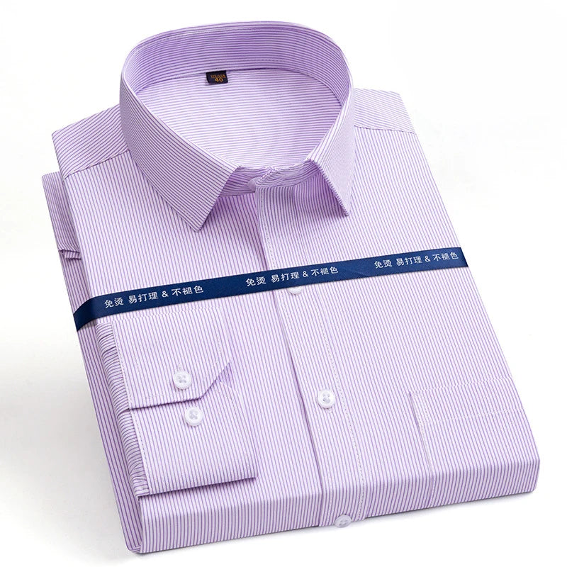 New Anti-Wrinkle Men's Shirts Long Sleeve For Men Slim Fit Stretch Camisa Social Business Formal Blouse White Office Shirt S-5XL - BOC-WEAR