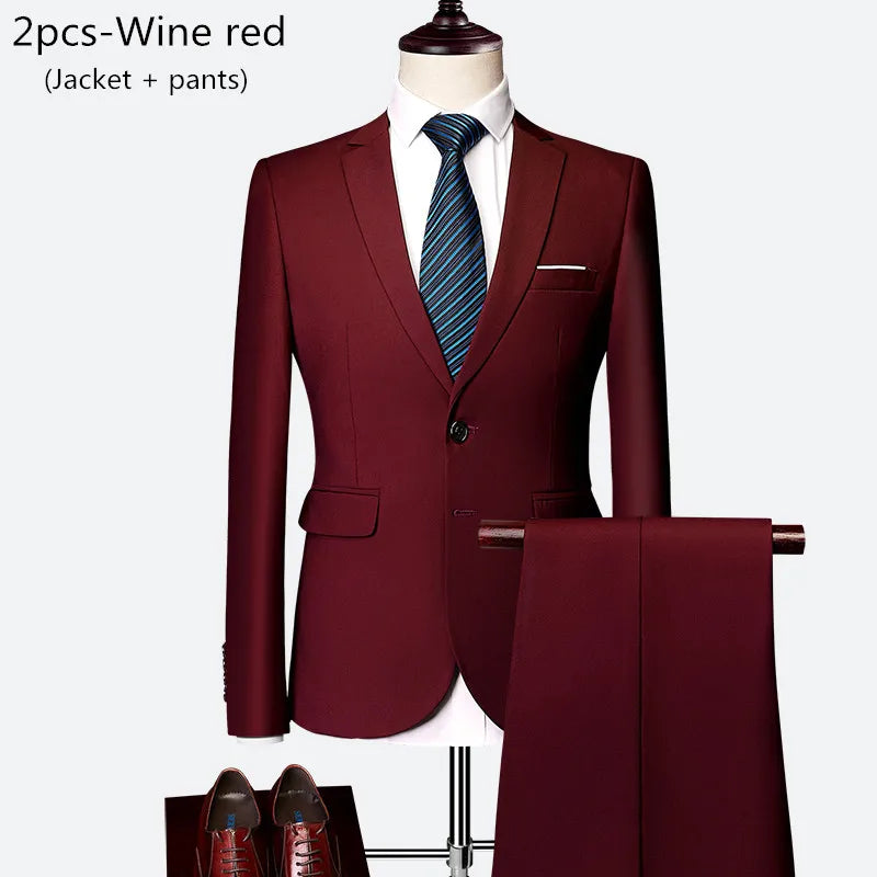 Luxury 3 piece men's wedding suit fashion men's slim solid color business office suit sets large size men Blazer+ pants + vest - BOC-WEAR