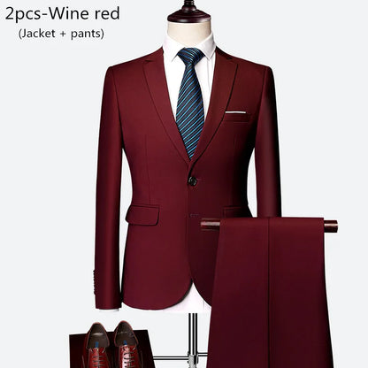 Luxury 3 piece men's wedding suit fashion men's slim solid color business office suit sets large size men Blazer+ pants + vest - BOC-WEAR