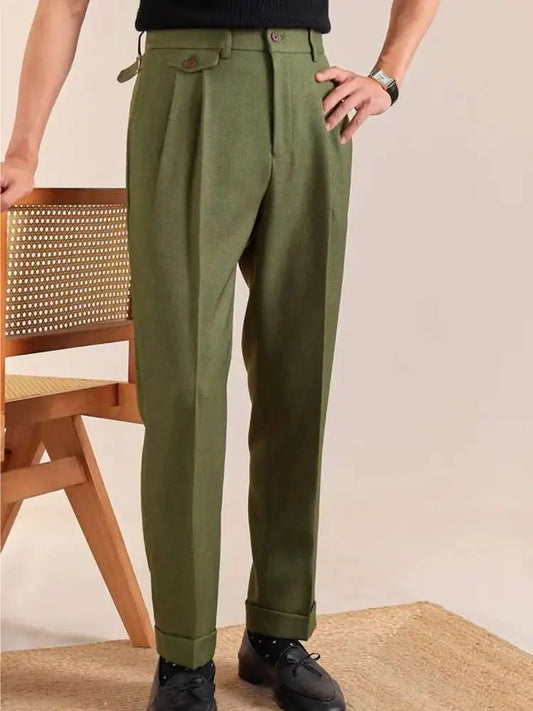 British Style High Waist Pants Warm Office-trousers Men Dress Pants Trousers 2025 Spring Men's Solid Color Suit Pant Straight