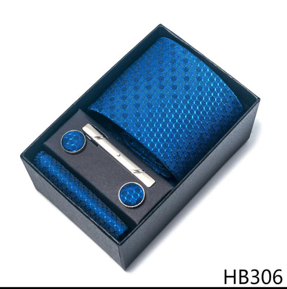 Premium Men's Tie Gift Set - 8cm Silk Necktie with Pocket Square, Cufflinks & Tie Clip - BOC-WEAR