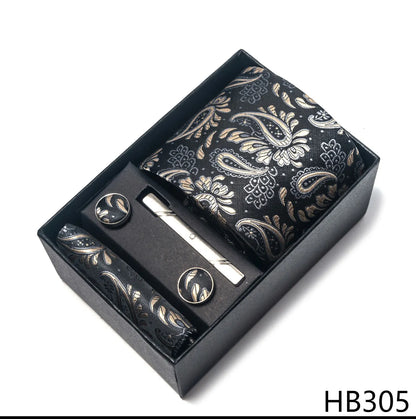 Premium Men's Tie Gift Set - 8cm Silk Necktie with Pocket Square, Cufflinks & Tie Clip - BOC-WEAR