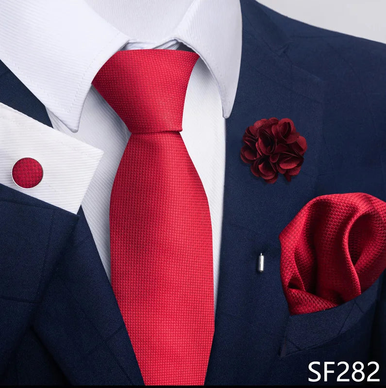 Luxury Men's Floral Tie Set - Black Gold Paisley Necktie with Pocket Square, Cufflinks & Brooch - BOC-WEAR