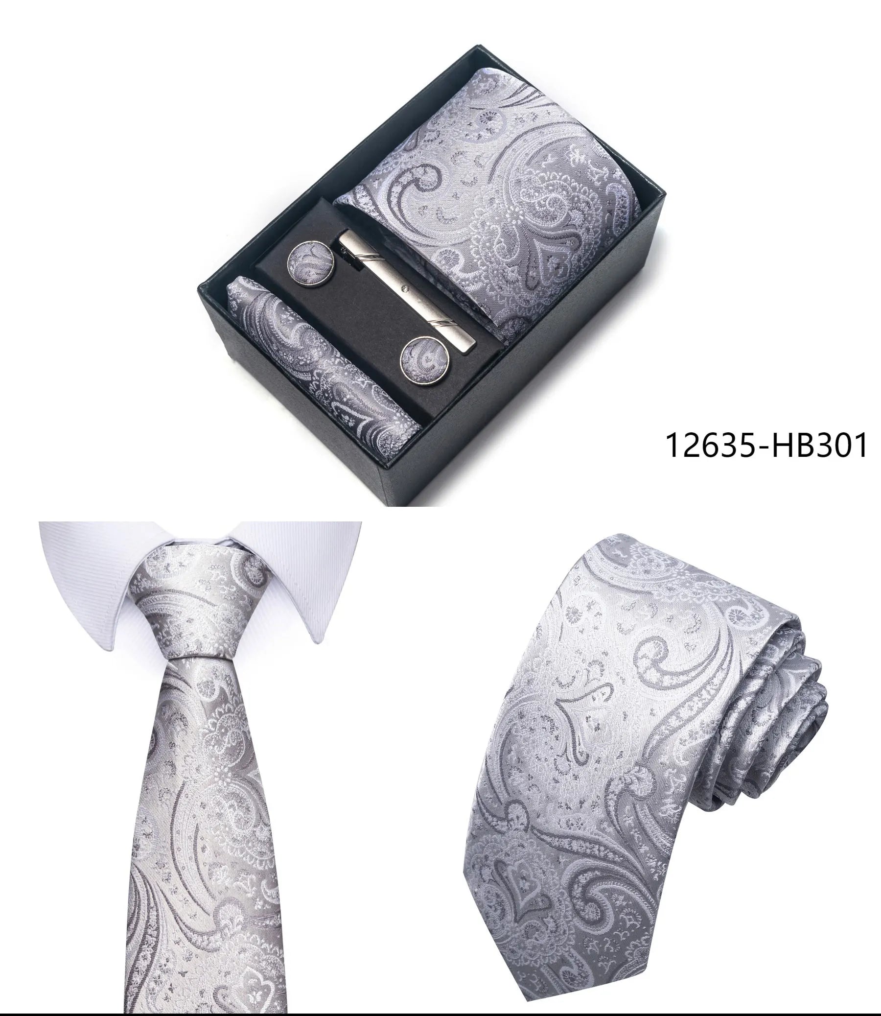 Luxury Brand 8 cm Tie Handkerchief Cufflink Clip Set For Men Wedding Gravata Suit Accessories Holiday Gift Box - BOC-WEAR