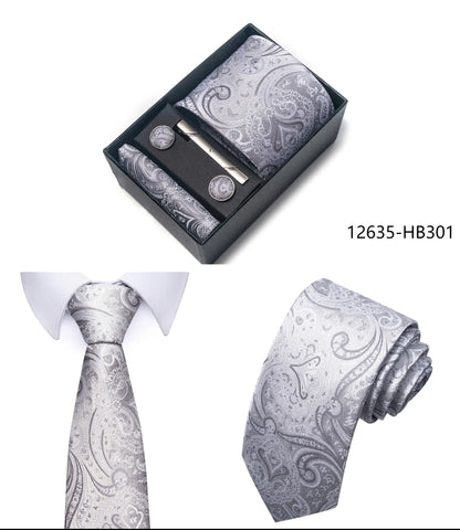 Luxury Brand 8 cm Tie Handkerchief Cufflink Clip Set For Men Wedding Gravata Suit Accessories Holiday Gift Box - BOC-WEAR