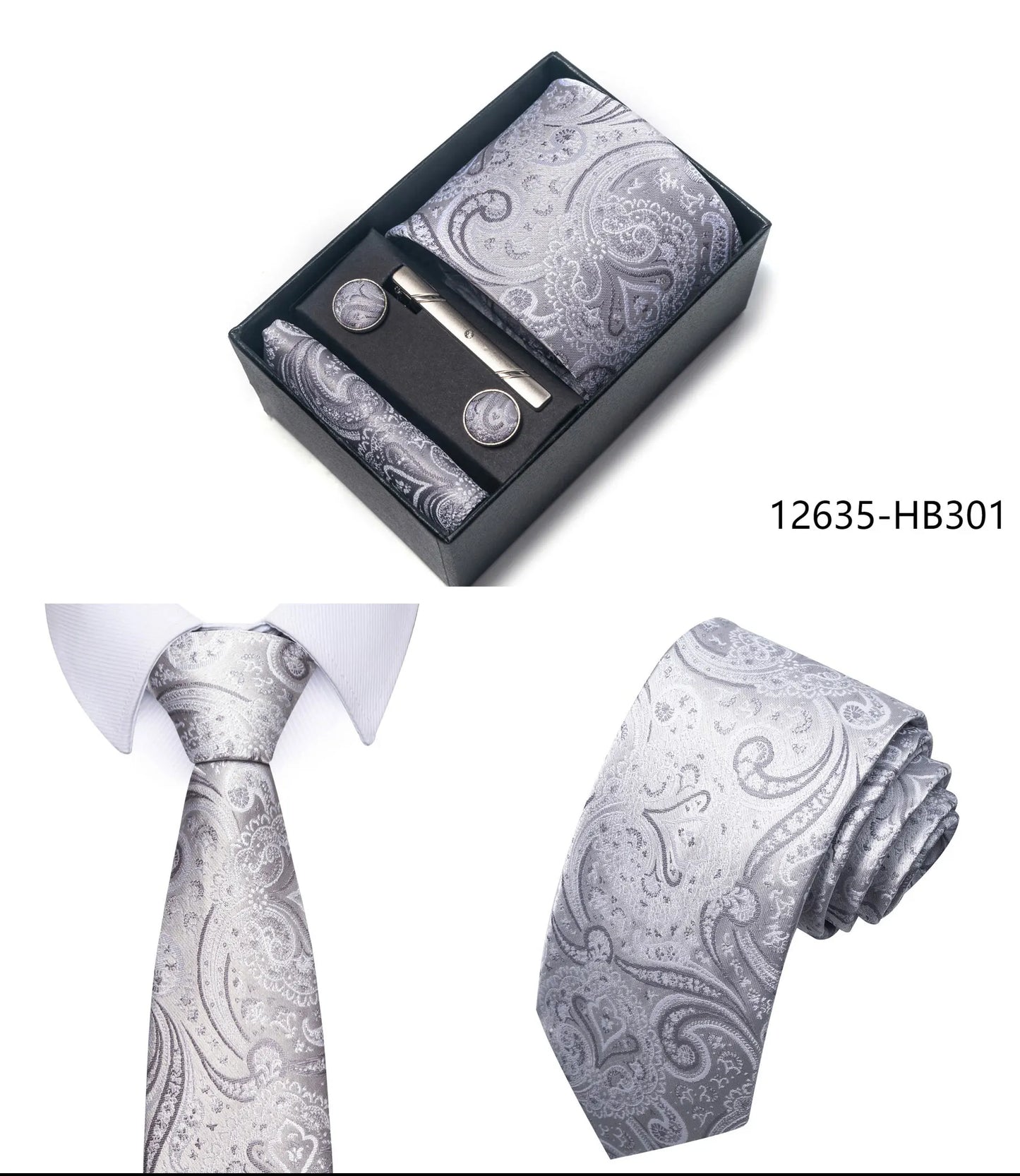 Premium Men's Tie Gift Set - 8cm Silk Necktie with Pocket Square, Cufflinks & Tie Clip - BOC-WEAR