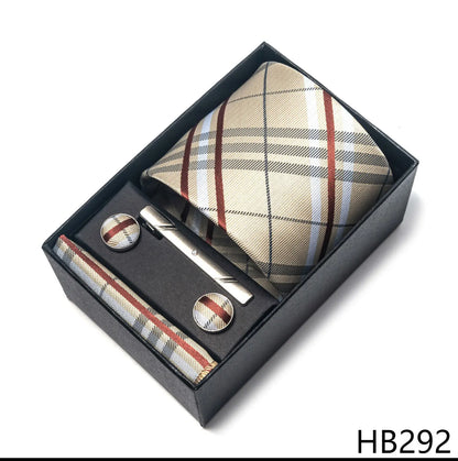 Premium Men's Tie Gift Set - 8cm Silk Necktie with Pocket Square, Cufflinks & Tie Clip - BOC-WEAR