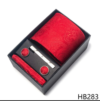 Luxury Brand 8 cm Tie Handkerchief Cufflink Clip Set For Men Wedding Gravata Suit Accessories Holiday Gift Box - BOC-WEAR